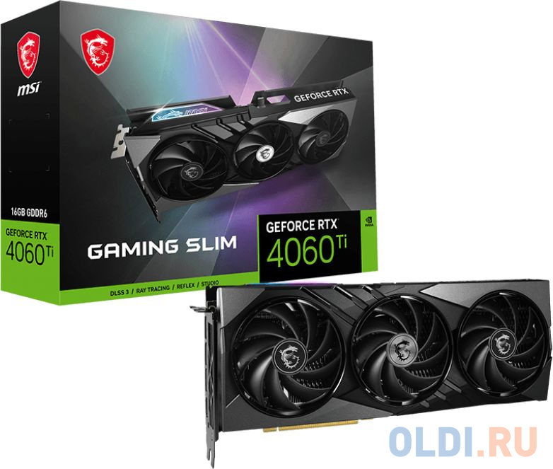 Видеокарта MSI PCI-E 4.0 RTX 4060 Ti GAMING SLIM 16G NVIDIA GeForce RTX 4060TI 16384Mb 128 GDDR6 2670/18000 HDMIx1 DPx3 HDCP Ret в Москвe