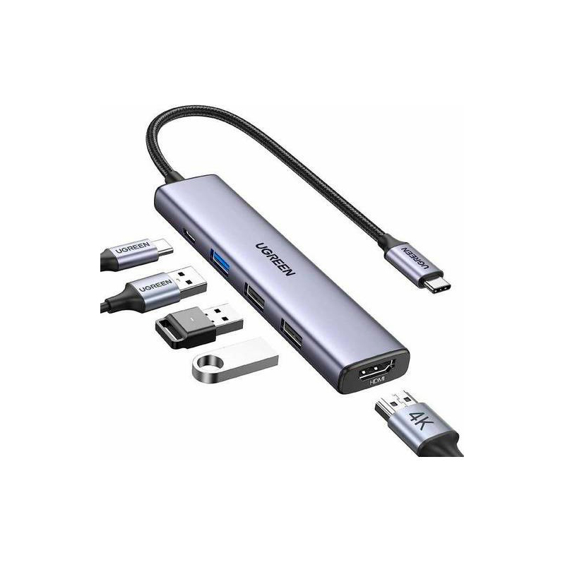 Конвертер Ugreen CM478 USB-C - HDMI+1xUSB3.0 A+2xUSB2.0 A+PD Silver 15495