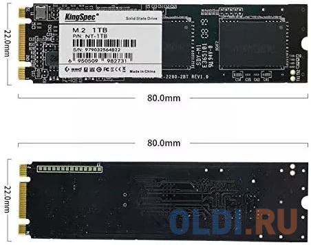 Твердотельный накопитель SSD M.2 KingSpec 1.0Tb NT Series <NT-1TB 2280> (SATA3, up to 570/540MBs, 3D NAND, 370TBW) в Москвe