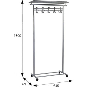 Вешалка напольная Мебелик М 9 на колесах, с крючками, металлик (П0006328)