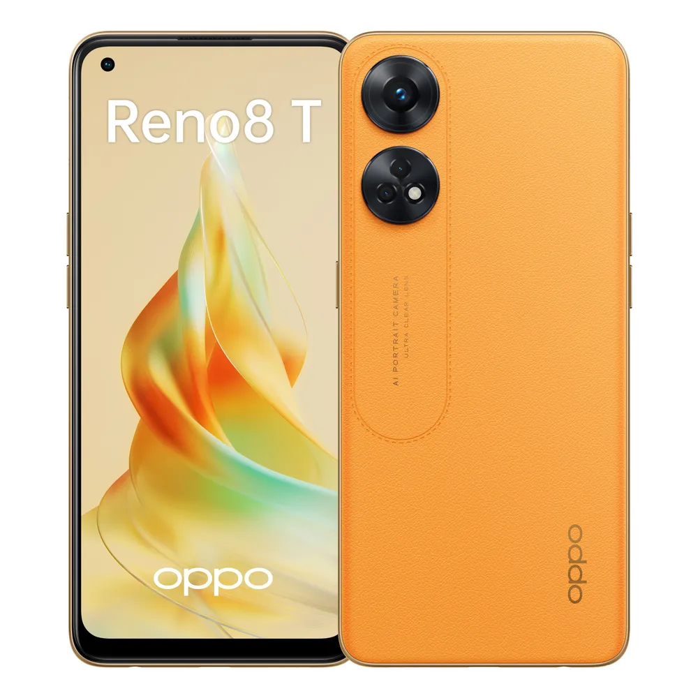 Смартфон OPPO Reno8 T, 6.43" 1080x2412 AMOLED, MediaTek Helio G99, 8Gb RAM, 256Gb, 3G/4G, Wi-Fi, BT, 3xCam, 2-Sim, 5000 мА⋅ч, USB Type-C, Android 13, оранжевый (6932169319676)
