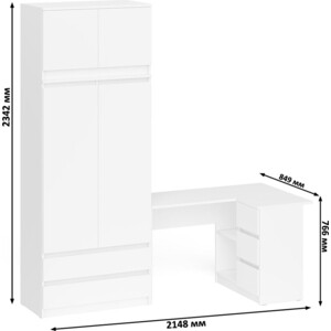 Комплект СВК Мори Стол компьютерный МС-16 правый + Шкаф МШ900.1 + Антресоль МА900.1, цвет белый