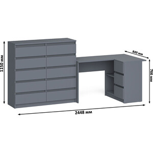Комплект СВК Мори Стол компьютерный МС-16 правый + Комод МК1200.10, цвет графит