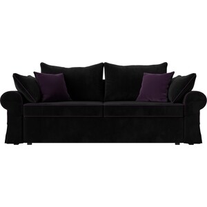 Диван прямой АртМебель Элис велюр черный с фиолетовыми подушками