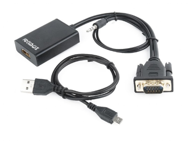 Кабель-переходник (адаптер) HDMI(19F)+Micro USB 2.0 B(f)-VGA(15M)/Jack 3.5mm(M), экранированный, 15 см Cablexpert (A-VGA-HDMI-01)