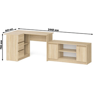 Комплект СВК Мори Стол компьютерный МС-16 левый + Тумба МТВ1200.1, цвет дуб сонома