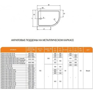 Душевой поддон Cezares Tray A-RH 100х80 правый, акриловый (TRAY-A-RH-100/80-550-15-W-R) в Москвe