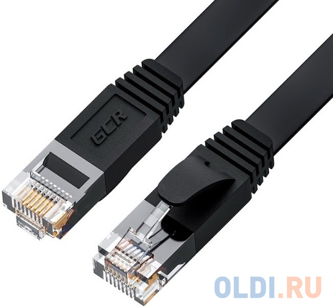 GCR Патч-корд PROF плоский прямой 15.0m, UTP медь кат.6, черный, 30 AWG, ethernet high speed 10 Гбит/с, RJ45, T568B, GCR-52857