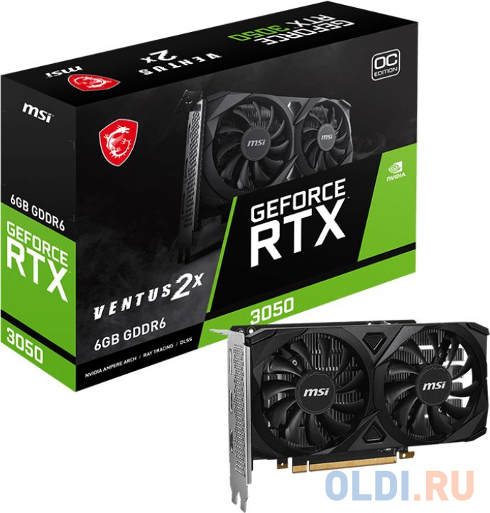 Видеокарта MSI PCI-E 4.0 RTX 3050 VENTUS 2X 6G OC NVIDIA GeForce RTX 3050 6Gb 128bit GDDR6 1807/14000 HDMIx1 DPx3 HDCP Ret