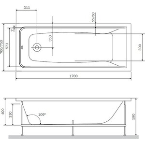 Акриловая ванна Am.Pm Gem 170x75 с каркасом (W90A-170-075W-A, W90A-170-075W-R)