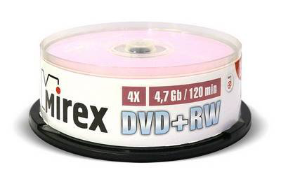 Диск DVD+RW 4.7GB 4x Mirex Cake Box (25шт) [UL130022A4M] (UL130022A4M) [100983408]