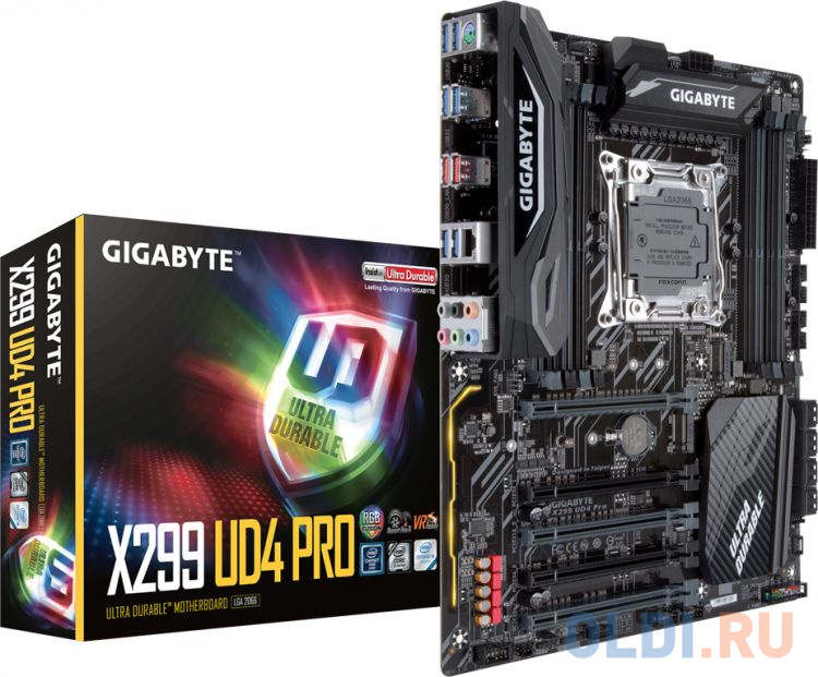 Материнская плата GIGABYTE X299 UD4 PRO <S2066, X299, 8*DDR4 DIMM, 5xPCI-Ex16, SATA III+RAID, M.2, GB Lan, USB3.1, ATX, Retail