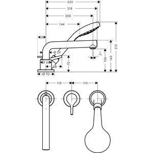 Смеситель на борт ванны Hansgrohe Talis S для механизма 13437180, хром (72416000)