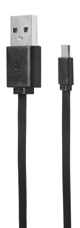 Кабель USB 2.0(Am)-Micro USB 2.0(Bm), плоский, 2A, 1 м, черный, SunWind (1392683)