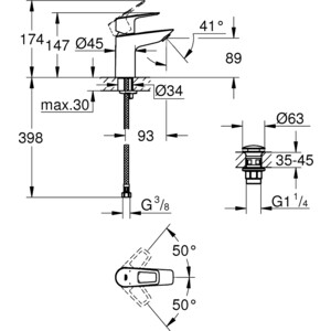 Смеситель для раковины Grohe BauLoop с донным клапаном, хром (23878001)