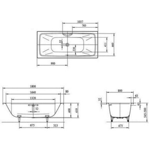 Ванна стальная Kaldewei Cayono Duo 725 Antislip, Easy Clean 180x80 с экраном Emmy Соната и ножками