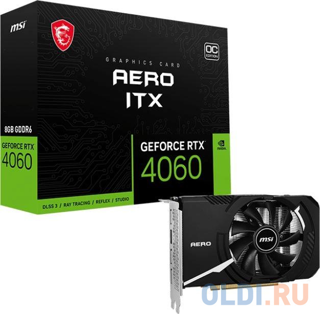 Видеокарта MSI RTX4060 AERO ITX 8G OC GDDR6 128bit 3xDP HDMI 1FAN ITX