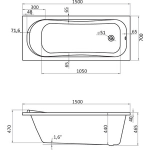 Акриловая ванна Santek Тенерифе 150х70 (1WH302213)