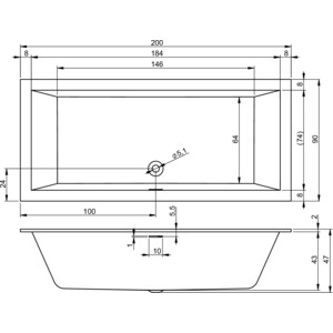 Акриловая ванна Riho Rething Cubic Fall 200x90 с каркасом, заполнение через перелив (B110013005, 2YNVN1019) в Москвe