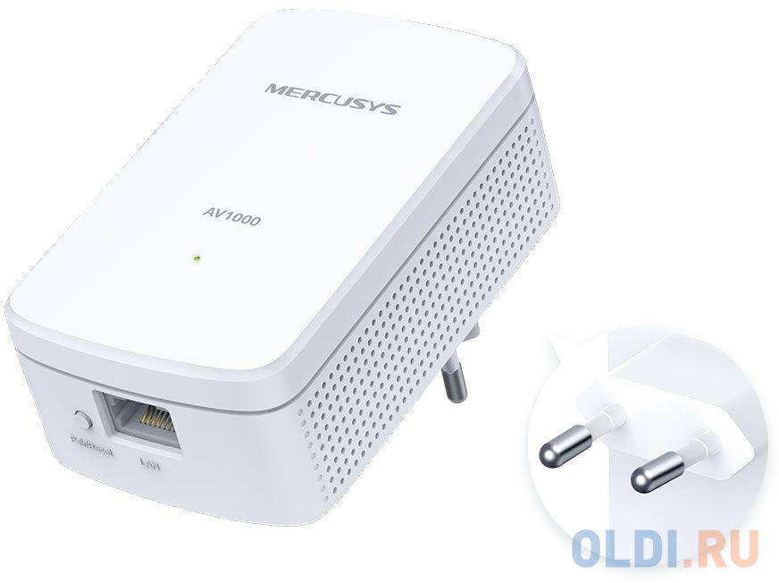 Mercusys MP500 KIT AV1000 Комплект гигабитных адаптеров Powerline, стандарт HomePlug AV2, 1 гигабитный порт, до 300 м по электросети, Plug and Play