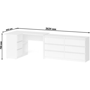 Комплект СВК Мори Стол компьютерный МС-16 левый + Комод МК1380.6, цвет белый