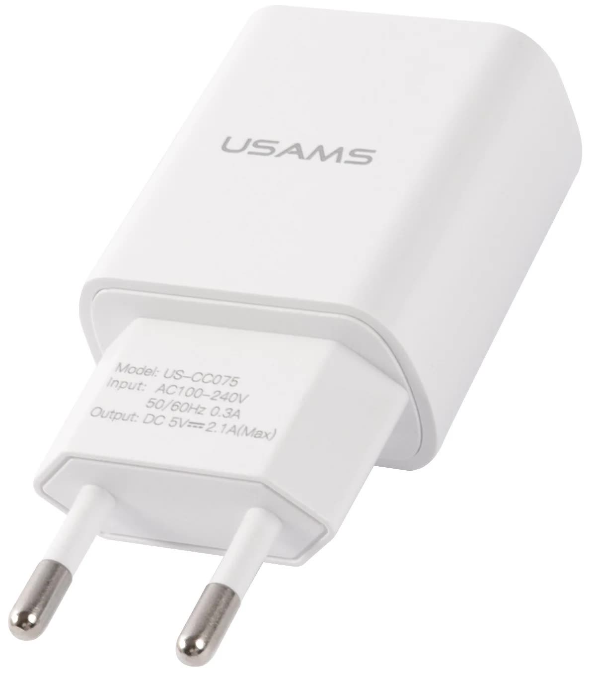 Сетевое зарядное устройство USAMS - (Модель T21 Charger kit) 1 USB T18 2,1A + кабель Lightning 1m, белый (T21OCLN01)