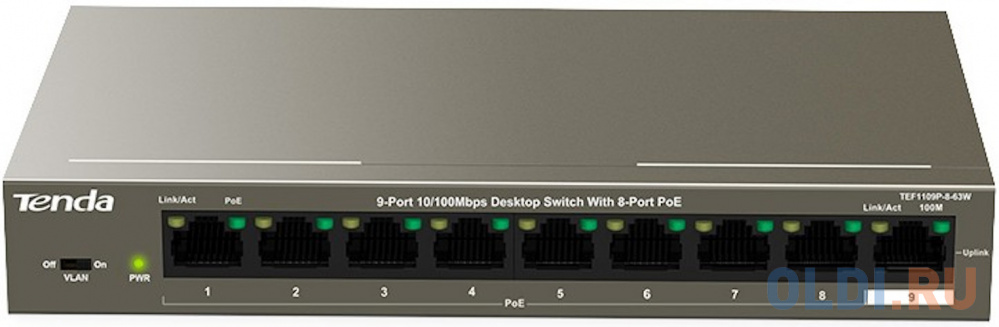 Коммутатор 9PORT 10/100M POE TEF1109P-8-63W TENDA