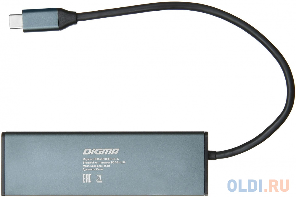 Разветвитель USB Type-C Digma HUB-2U3.0СCR-UC-G 2 х USB 3.0 USB Type-C SD/SDHC microSD серый