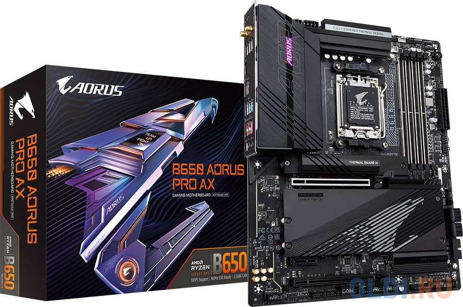 B650 AORUS PRO AX, Socket AM5, AMD B650, 4xDDR5-5200, HDMI, 2xPCI-Ex16, 1xPCI-Ex1, 4xSATA3(RAID 0/1/10), 3xM.2, 8 Ch Audio, 2.5GLan, WiFi, (4+4)xUSB2. в Москвe