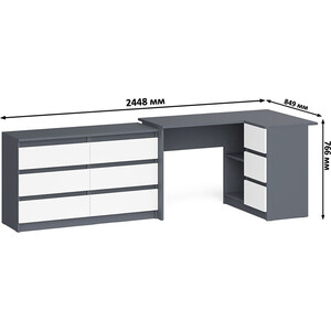 Комплект СВК Мори Стол компьютерный МС-16 правый + Комод МК1200.6, цвет графит/белый
