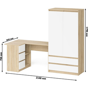 Комплект СВК Мори Стол компьютерный МС-16 левый + Шкаф МШ900.1, цвет дуб сонома/белый