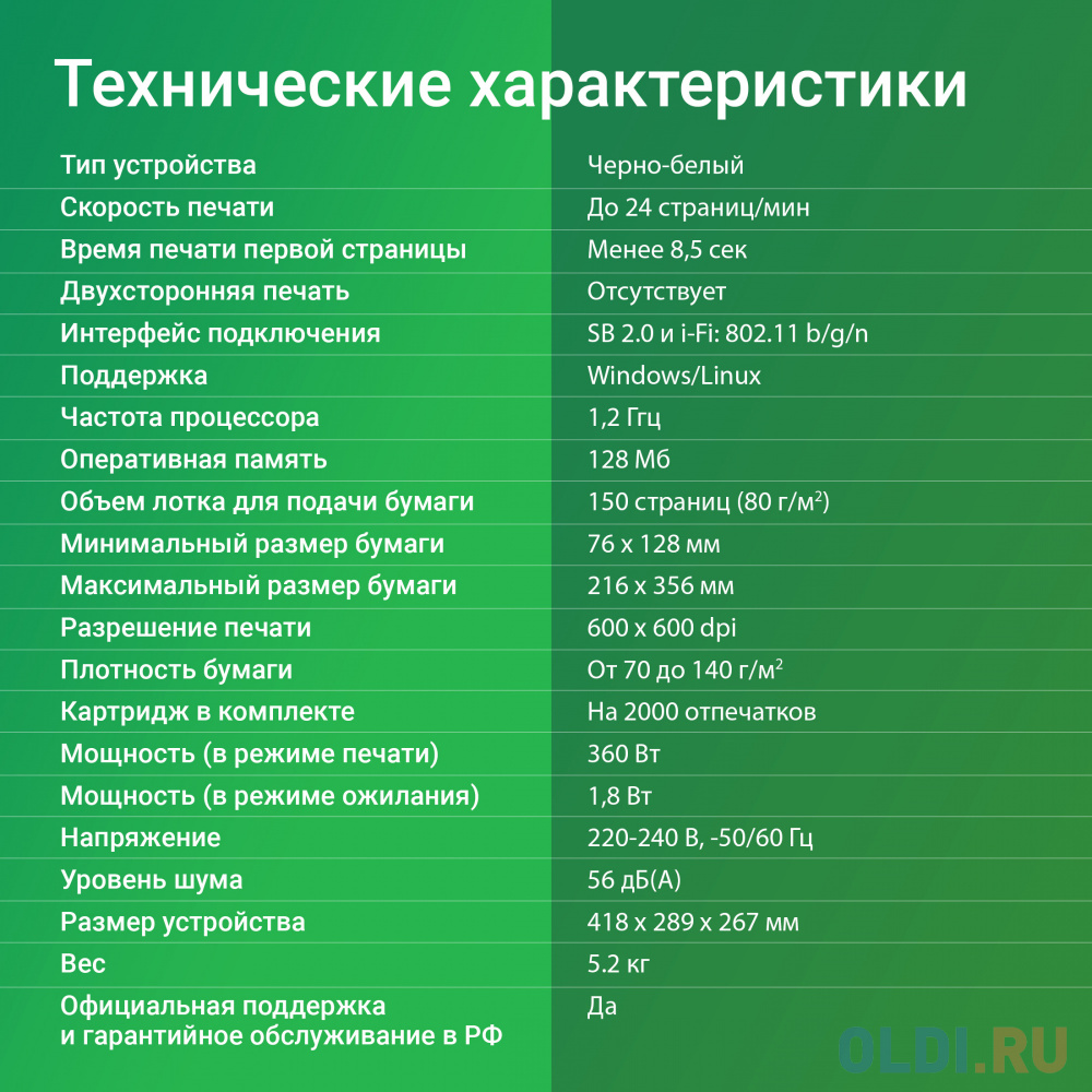 Принтер лазерный Digma DHP-2401W A4 WiFi белый в Москвe