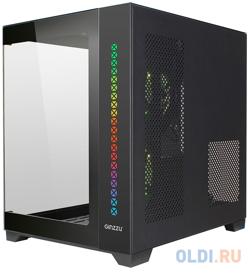 Ginzzu V390 RGB подсветка, контроллер CRC6, 3* 12R6 FAN 12CM RGB закаленное стекло 1*USB 3.0,1*USB 2.0, AU mATX