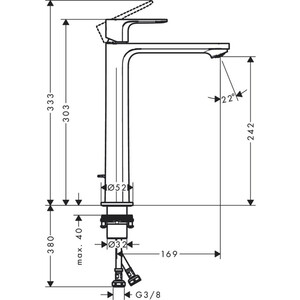 Смеситель для раковины Hansgrohe Rebris E с донным клапаном, хром (72581000)