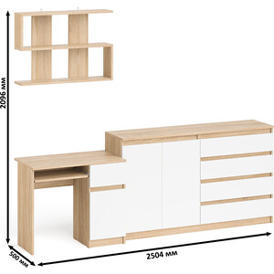 Стол компьютерный СВК Мори МС-1 левый + Комод МК1600.1 + Полка 900, цвет дуб сонома/белый (1027116)