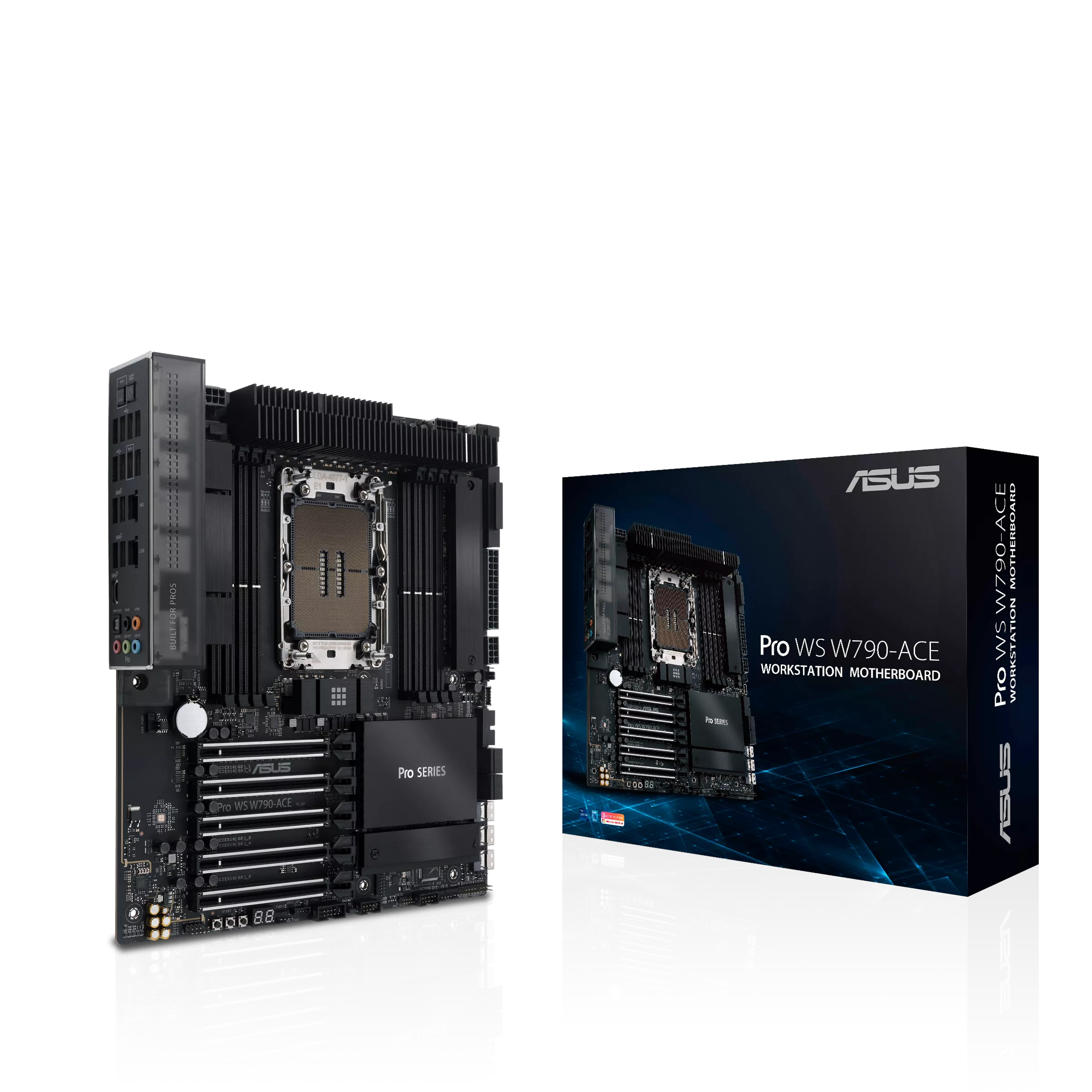 Материнская плата ASUS PRO WS W790-ACE, 1xLGA4677, Intel W790, 8xDDR5, 5PCI-Ex16, 2xM.2-PCI-E, 4SATA3 RAID 0/1/5/10, 7.1-ch, 1x2500 Мбит/с 1x10 Гбит/с, 12xUSB 2.0, CEB, Retail (90MB1C70-M0EAY0)