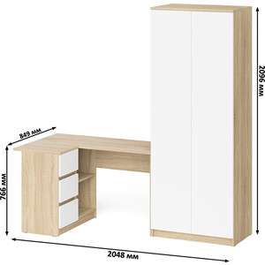 Комплект СВК Мори Стол компьютерный МС-16 левый + Шкаф МШ800.1, цвет дуб сонома/белый