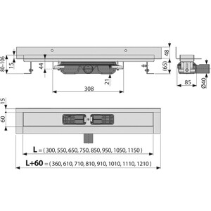 Душевой лоток AlcaPlast Double с двусторонней решеткой (APZ13-DOUBLE9-650 / AG071401650)