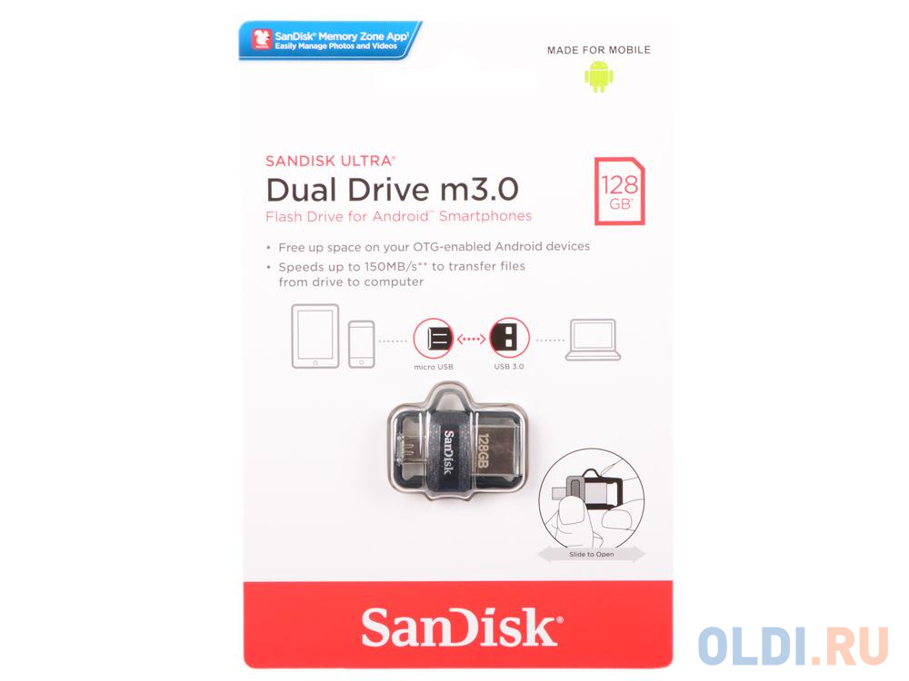 Флешка USB 128Gb SanDisk Ultra Android Dual Drive OTG SDDD3-128G-G46 черный
