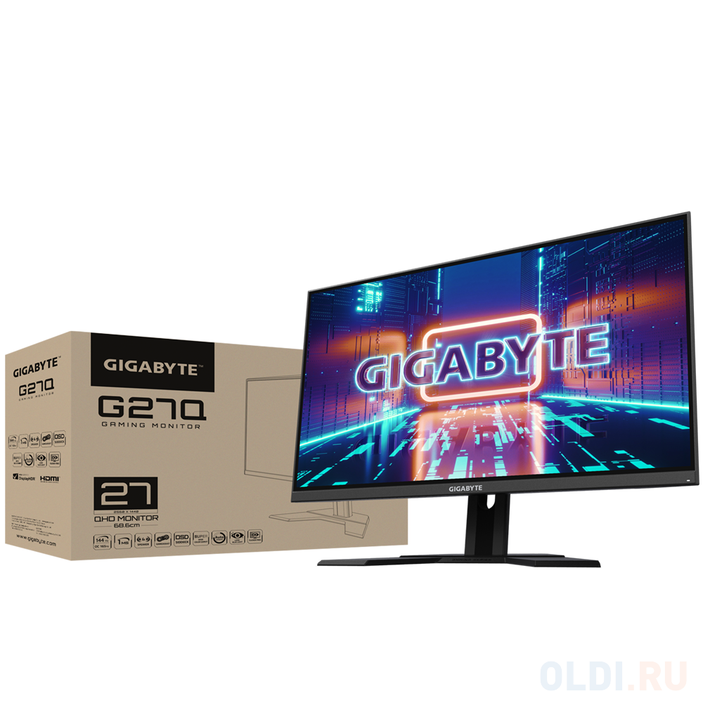 Монитор GIGABYTE G27Q-EK 27'' 2560x1440, IPS, 178/178, 1 (MPRT)мс, 144Hz, 350nit, DP/2HDMI, 3USB, 2x2W, HT, 1y