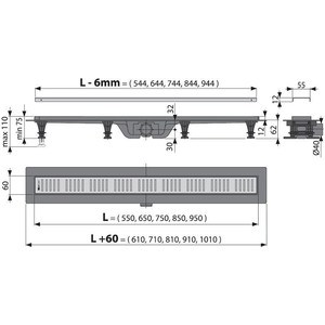 Душевой лоток AlcaPlast APZ10 Simple с решеткой матовый хром (APZ10-650M / AG100401650)