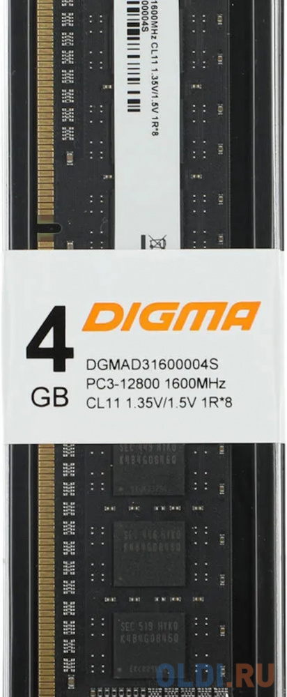 Оперативная память Digma DGMAD31600004S DDR3L -  4ГБ 1600, DIMM,  Ret