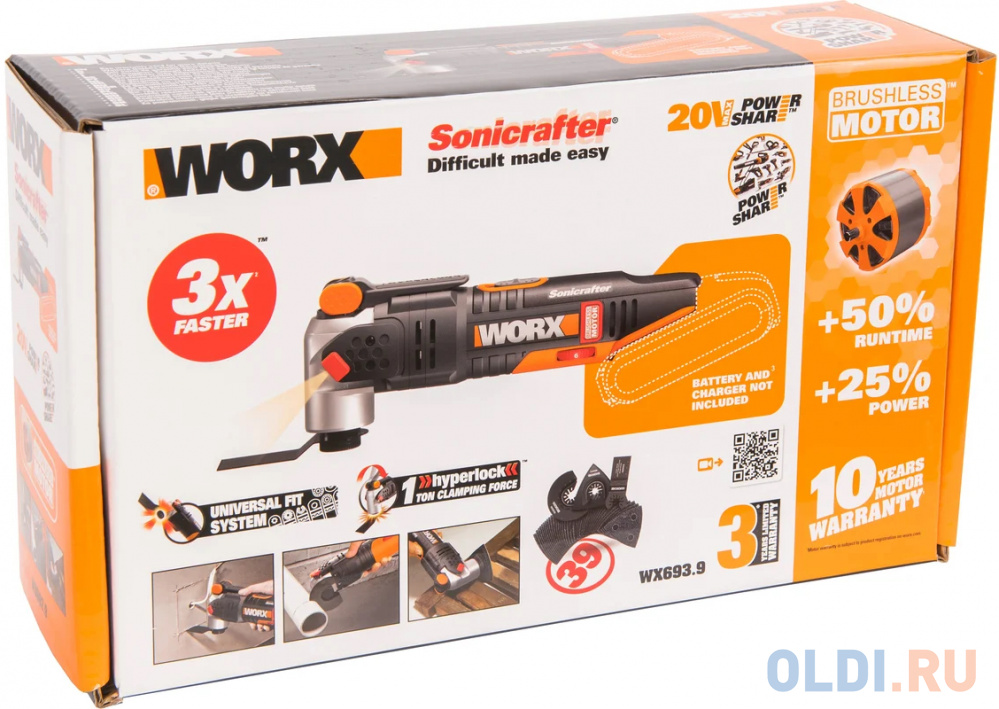 Реноватор аккумуляторный WORX WX693.9, 20В, бесщеточный, без АКБ и ЗУ, коробка в Москвe