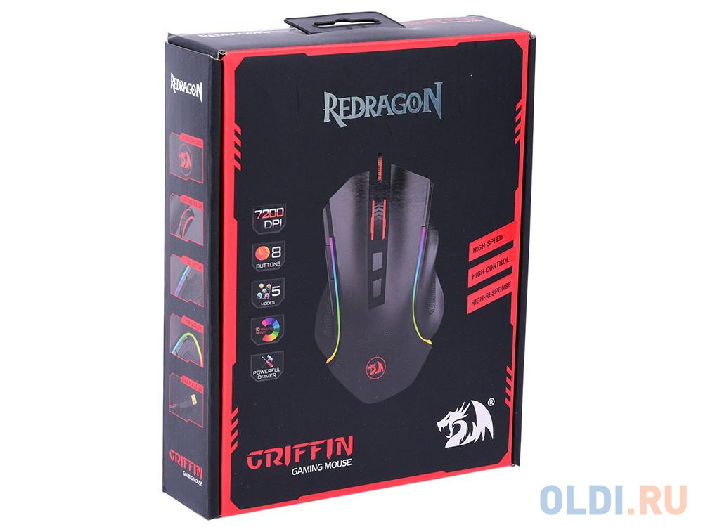 Мышь игровая проводная Griffin оптика,RGB,7200dpi Redragon