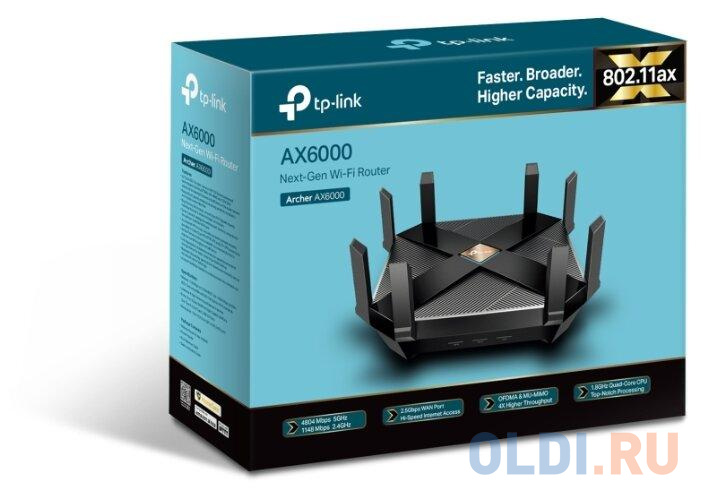 Wi-Fi роутер TP-LINK ARCHER AX6000 802.11ax 5952Mbps 5 ГГц 2.4 ГГц 8xLAN USB черный