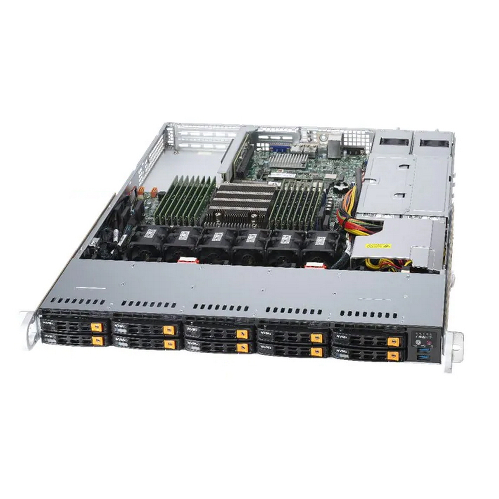 Серверная платформа SuperMicro 1114S-WN10RT, 1xSocket SP3v3, 16xDDR4, 10x2.5 HDD HS, 2xM.2-PCI-E, 2x10GLAN, IPMI, Redundant 2x750 Вт, 1U (AS-1114S-WN10RT)