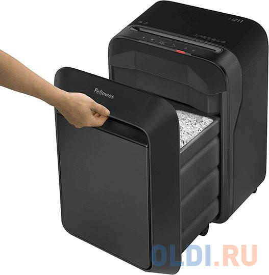 Шредер Fellowes Powershred LX211, черный, DIN P-5, 2х12 мм, 15 лст., 23 лтр, Jam Proof™, SafeSense