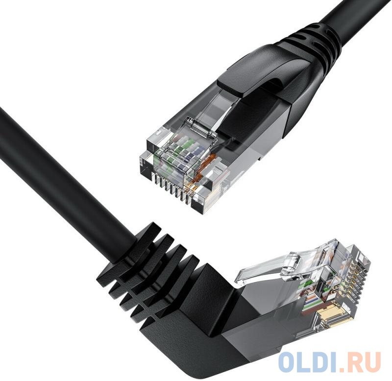 GCR Патч-корд прямой 2.0m UTP кат.5e, черный, верхний угол, литой, ethernet high speed, RJ45, T568B, GCR-53200