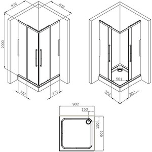 Душевой уголок Am.Pm Func Square Slide 90х90 прозрачный, черный матовый (W84G-403-9090-BT) в Москвe