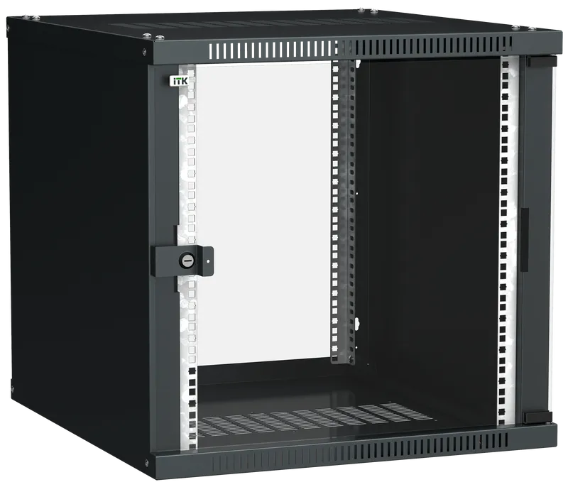 Шкаф телекоммуникационный настенный 12U 600x450 мм, стекло, черный, разборный, ITK LINEA WE (LWE5-12U64-GF)